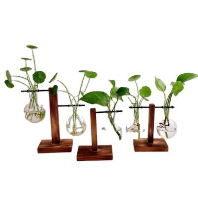 China Modern Retro Wooden Stand For Hydroponics Plants Garden Desktop Planter Propagation Glass Station for sale