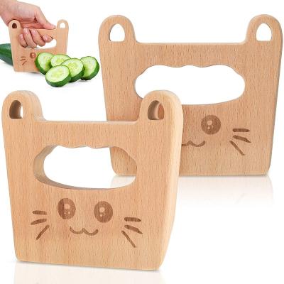 China Stocked 2 Pieces Kids Safe Cute Animal Shape Wooden Knife Cutting Veggies Fruit Chopper Kitchen Cooking Tools Wooden for sale