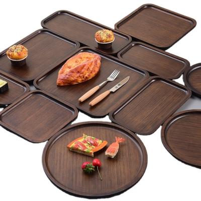 China Eco-Friendly Classic Circular Walnut Wood Ottoman Tray Extra Large Round Black Decorative Serving Tray for sale