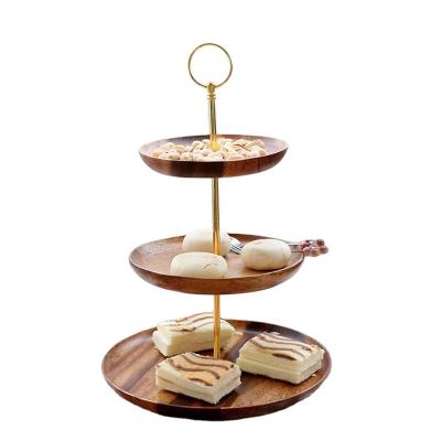 China Three-Layer Stocked Candy Dessert Plate Multifunctional Wooden Fruit Dish Cake Storage Rack Dessert Rack Display Stand for sale