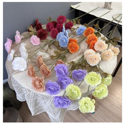 China Beautiful simulation flower melaleuca five head colorful wedding peony flower fake rose peony dew forest for sale