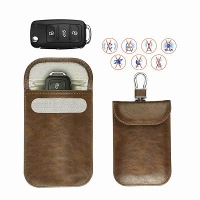 China Wholesale Car Key Logo Leather Rfid Block Pouch Fashion Custom Case Protective Signal Blocking Car Key Pouch for sale