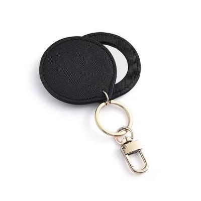 China Personalized Black Cool Style Canvas Cover Portable Hanging Cosmetic Make Up Pocket Mirror for sale