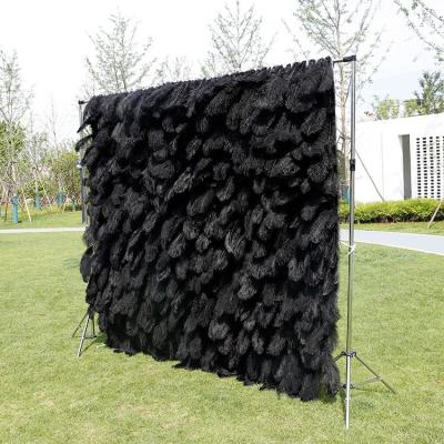 China FABRIC OEM 3D 5D silk fabric roll up flowers wedding backdrop faux leather wall panels backdrop fabric wall panel BLACK floral wall for sale