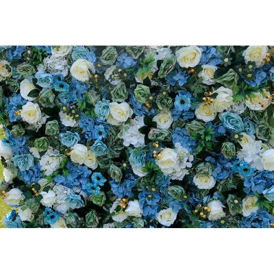 China Silk FABRIC DIY Large Size Wrap Blue And White Silk Artificial Flower Row Mounted Wedding Backdrop Stand Flower Wall for sale