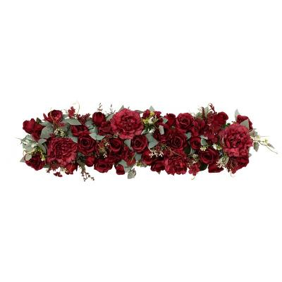 China Cheap Artificial Flower Row Silk PLASTIC Flower Runner Rose Flower Row for sale