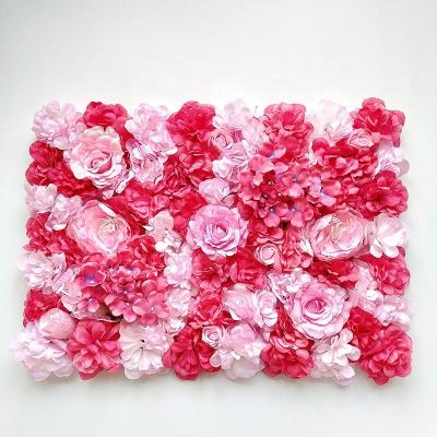 China Custom Decorative Artificial Flower Silk Rose Flower Wall Panel Backdrop Silk Fabric 3D Flowerwall Wedding Decorative Flowers For Wall for sale