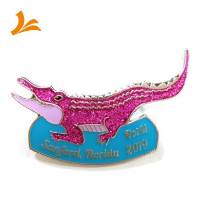 China China ODM Factory Manufacture Hot Selling Cute Cartoon Crocodile Hard Enamel Pin With Epoxy Dome for sale