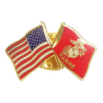 China High Quality Custom Made Epoxy Metal Badge America China American Flag Dome Gold Plating Enamel Gold Lapel Pin for sale