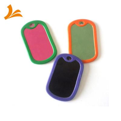 China 2020 Europe Custom Anodized Best Aluminum Metal Colored Unique Blank Dog Tags With Silicone Muffler for sale