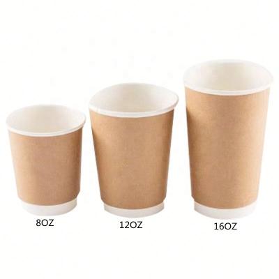 China Disposable High quality of Customized Printing Disposable 8oz 12oz 16oz Double Wall Coffee Paper Cup with Lid for sale