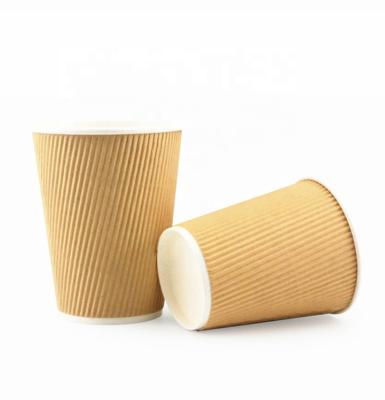 China 2022 Double Price Disposable Coffee Tea Paper Cup Wall Ripple Wall Paper Disposable Drinking Coffee Cups With Custom Logo for sale