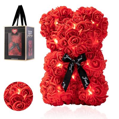 China Rose Teddy Bear With LED Light High Quality Holiday Decoration LED Rose Bear Gift As Valentine's Day Mother's Day Birthday Gift for sale