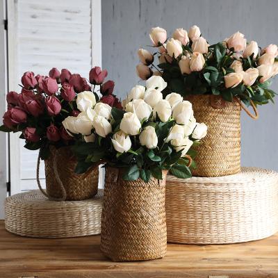 China Simple European style retro flower bouquet 9 head simulation silk rose decoration artificial flower home dining decoration set for sale