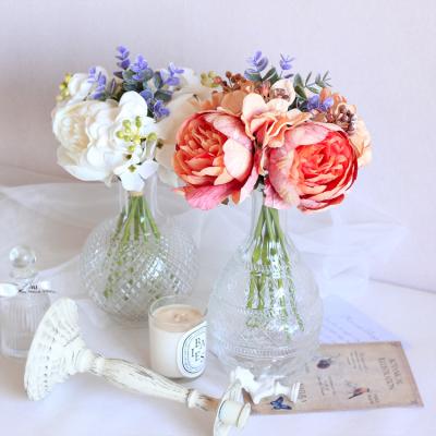 China Silk Flower Peony Hydrangea Bouquet Simulated Rose Bride Wedding Handhold Flower Home Decoration for sale