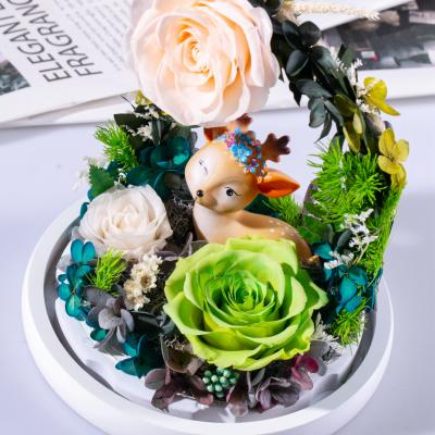 China Best Selling Environmental Protection Valentine's Day Gift Green Fawn Rose Glass Globe For Your Girlfriend for sale