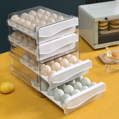 China Double Layers Viable Drawer Plastic Refrigerator 40 Egg Storage Box Kitchen Egg Storage Container Plastic Egg Trays Holder for sale