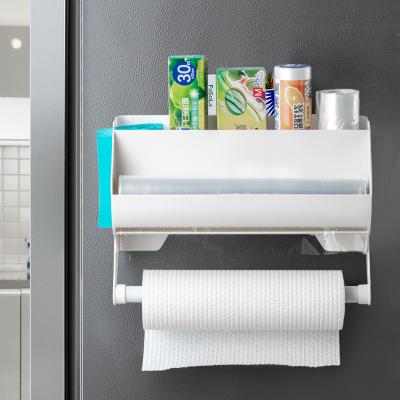 China Sustainable Fridge Cling Film Storage Rack Kitchen Shelf Plastic Wrap Paper Towel Holder Aluminum Plastic Wrap Shelf for sale