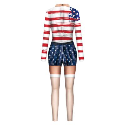 China Halloween Party Fancy Dress Chinese Factory One-Piece Equipment For Women Magician Perform Costume American National Flag Printing Costumes for sale