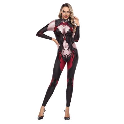 China Halloween Party Fancy Dress Witch Black Red Overalls For Magic Lady Jumpsuit Stage Performance Costume Female Digital Printing Halloween Cosplay for sale