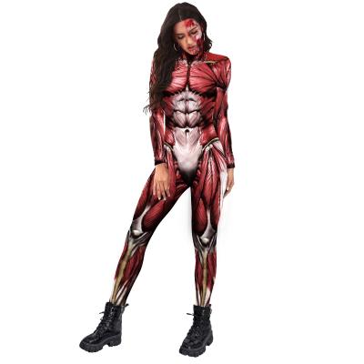 China 2022 Cosplay Cartoon Costume Factory Wholesale New Halloween Style Men's&Women Tight Body Set Red Muscle Print Body One-Piece Overalls for sale