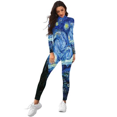 China Cosplay Cartoon Costume European&American Fashion New Ladies Van Gogh Moon Women's Costume And Sixpence Digital Printing Tights Overalls for sale