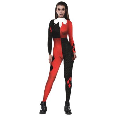 China Wholesale Clown Female Clothing Harley Quinn Halloween Cosplay Polyester Trend Black&Red Print Movie Joker Suicide Squad Costume New for sale