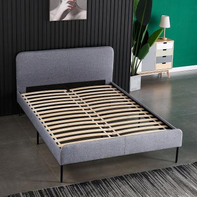 China 2022 Hot Selling Gray Fabric Modular Upholstered Platform Bed With Wooden Headboard Slats for sale