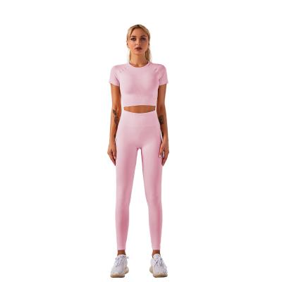 China Factory Drop Shipping Ladies Gym Clothing Shorts Sleeve Crop Top Breathable And Wholesale Gaiters Suit for sale