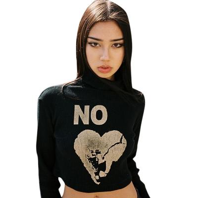 China Anti-pilling European and American style lady letter printed casual crop top high quality long sleeve for sale