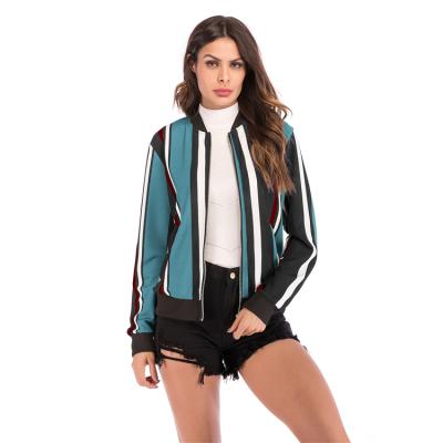 China Anti-Wrinkle Fashion Casual Bomber Jacket Shorts Stripe Color Matching Jacket Women Coat With Zipper for sale