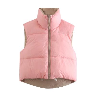 China Autumn Winter New Ladies Zipper Reversible Vest Stand Up Collar Double Color Cotton Vest Women for sale