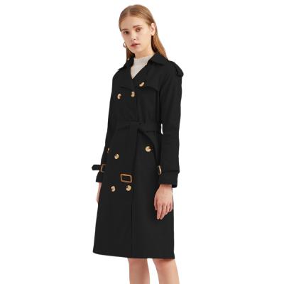 China 2021 QUICK DRY High Quality Lady Solid Color England Style Long Ditch Coat Turn Down Collar High Waist Winter Double Breasted Coat With PO for sale