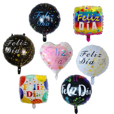 China 18 Inch Spanish Birthday Party Decoration New Happy Around Stage Decoration Foil Balloon New Year Heart Shaped Helium Balloon Wholesale for sale