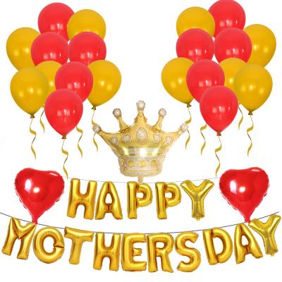 China Advertising Toy Happy Mothers Day 16 Inch Mom Balloons Thank You Mom Gold and Pink Heart Shape Crown Foil Balloon Set for sale