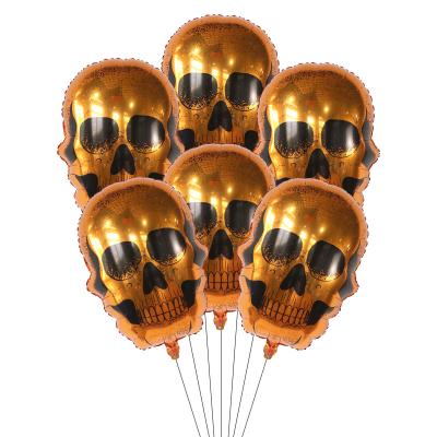 China Party Decoration Happy Halloween Gold Skull Foil Balloons Helium Spooky Balloon For Halloween Day Of The Dead Party Balloon Supplies for sale