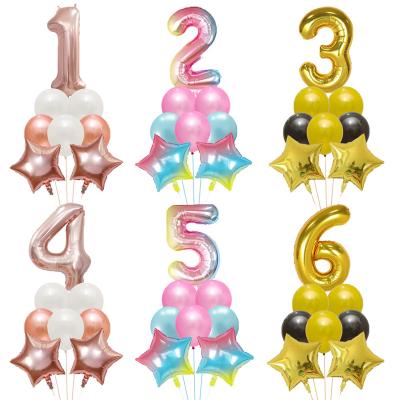 China 40 Inch Number Foil Balloon Rose Gold Discolor Digital Birthday Party Decoration Star Latex Balloon Globos Party Decoration 8pcs/lot for sale