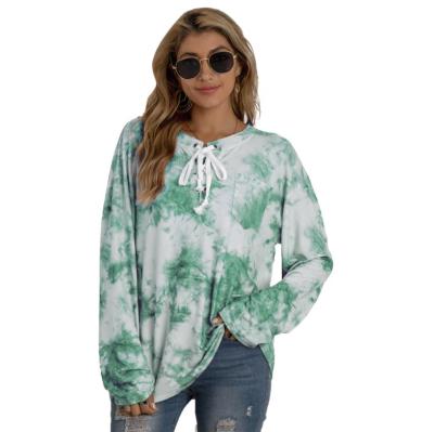 China Anti-pilling 2021 casual fall luxury women knit long sleeve ladies plus size tie dye tops blouse for sale