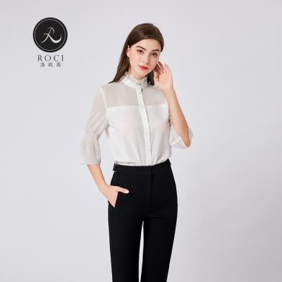 China 2022 new arrivals ladies women casual blouse anti-pilling v-neck tops fashionable formal elegant blouses and shirts for sale