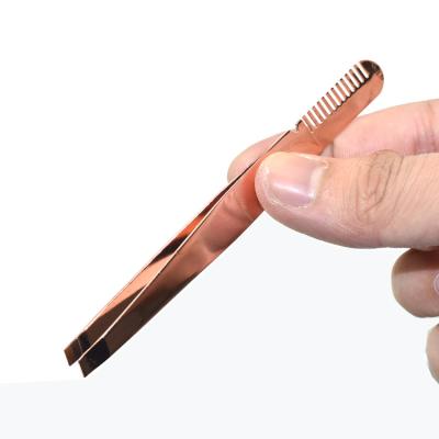 China Durable Tilting Tip Type And Stainless Steel Hardware With Comb Eyebrow Tweezers for sale