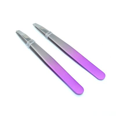 China Durable Best Makeup Tools Wholesale Private Label Diagonal Eyebrow Bevel Tweezers Eyebrow Clip Two Color Brow Tweezers for sale