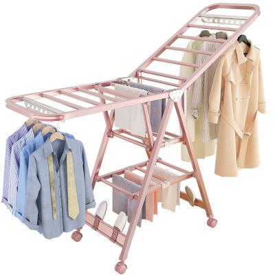 China Space Saving Modern Outdoor Foldable Rack Balcony Aluminum Alloy Clothes Drying Rack Hangers With Wheels for sale