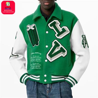 China Baoyue Streetwear Chenille Embroidery Letterman Winter Anorak Outdoor Men Sleeve Colleges Breathable Leather Jacket for sale