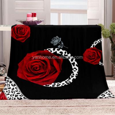 China Brand Logo Flannel Luxury Throw Blanket Super Soft Cheap Red Valentine Rose Custom Designer Fleece Throw Blankets For Sofa for sale