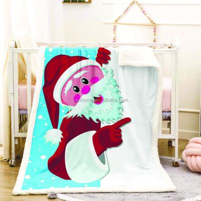 China Winter Christmas Santa 3D Print Design Merry Christmas Kids Merry Christmas Kids Fleece Throw Hoodie Super Soft Sherpa Covering Red Winter Lambswool Blankets For Sofa for sale