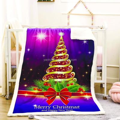 China OEM Factory Super Soft Merry Christmas Kids Fleece Sherpa Throw Blankets Christmas Tree 3D Custom Printed Sherpa Blankets For Sofa for sale