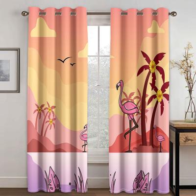 China Luxury Custom Printed Blackout Rose Flower Flamingo Flower Window Curtain Design Brand Logo Hotel Curtain Fabric Blackout For Bedroom Windows for sale