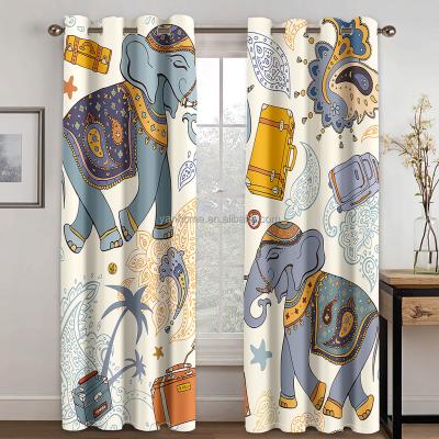 China Custom African Art Home Decor Luxury Blackout Blackout Bohemia Elephant Blackout Window Curtain Fabric 3D Fabric For Living Room for sale