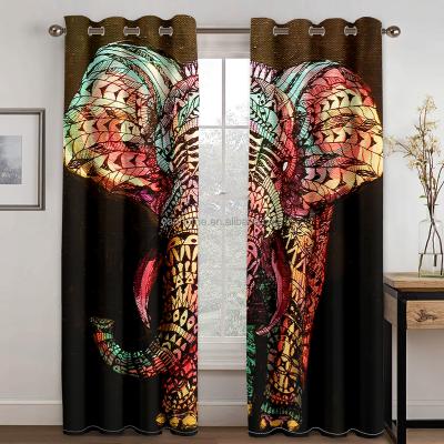 China Custom Blackout Bohemia Elephant Blackout Window Curtain Fabric 3D Animal Printed African Art Home Decor Luxury Curtains For Living Room for sale