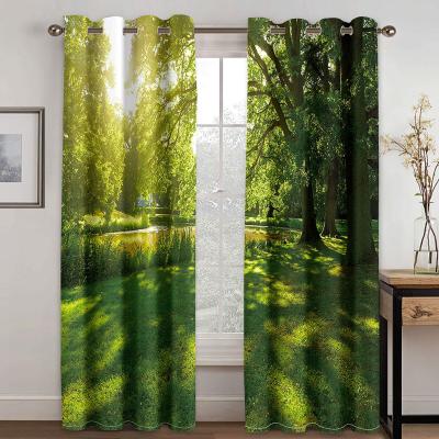 China Blackout 3D Green Forest Landscape Series Digital Printing Landscape Natural Black Blackout Silk Curtains for sale